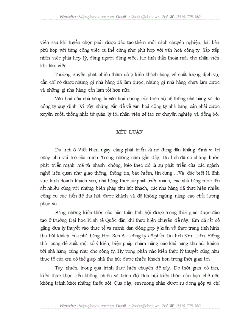 image for page Biện pháp thu hút khách trong kinh doanh tiệc tại nhà hàng hoa sen 6 thuộc công ty cổ phần du lịch Kim Liên