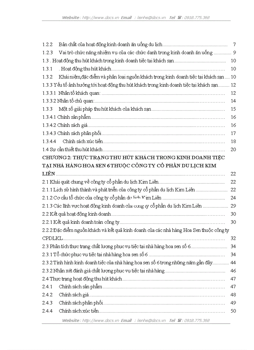 image for page Biện pháp thu hút khách trong kinh doanh tiệc tại nhà hàng hoa sen 6 thuộc công ty cổ phần du lịch Kim Liên