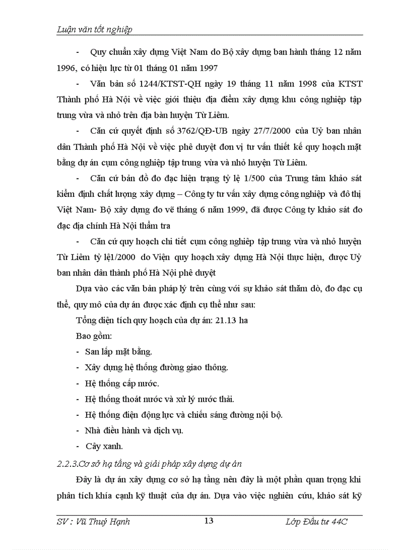 image for page Phân tích dự án đầu tư xây dựng cơ sở hạ tầng cụm công nghiệp tập trung vừa và nhỏ huyện Từ Liêm