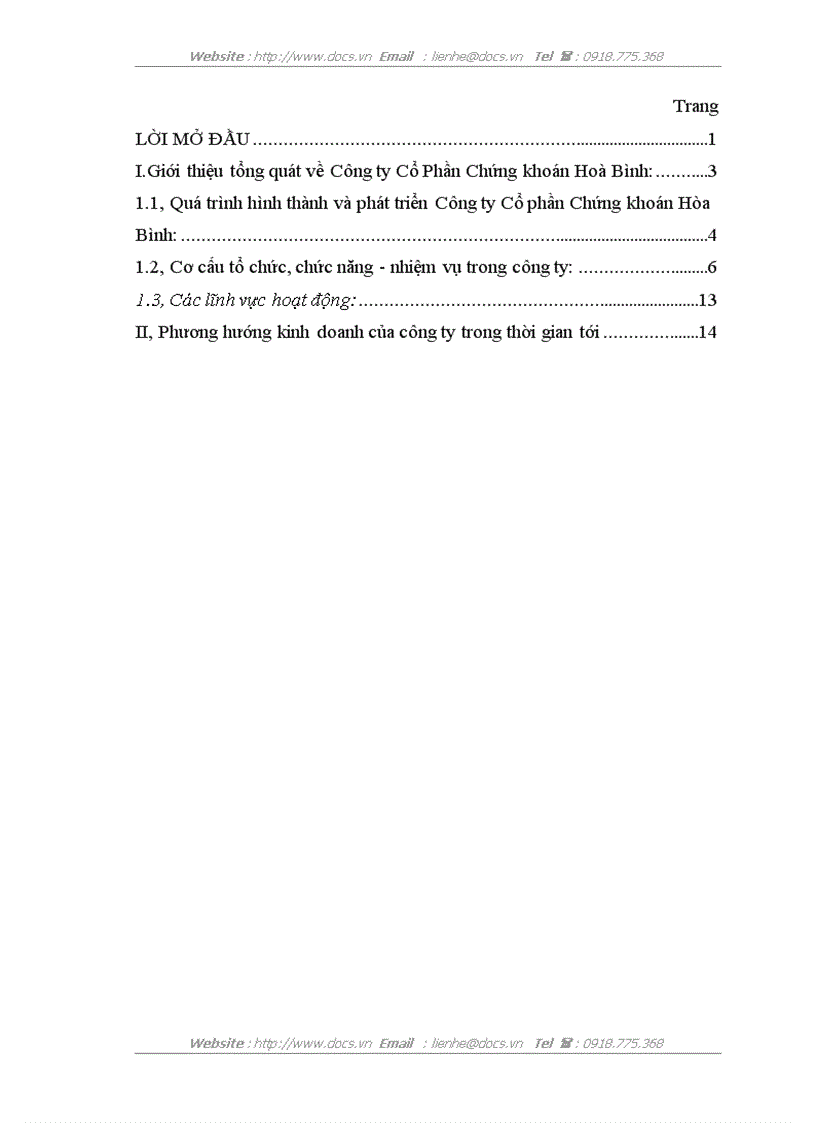 image for page Báo cáo thực tập tổng hợp Tại Công ty Cổ Phần Chứng khoán Hoà Bình