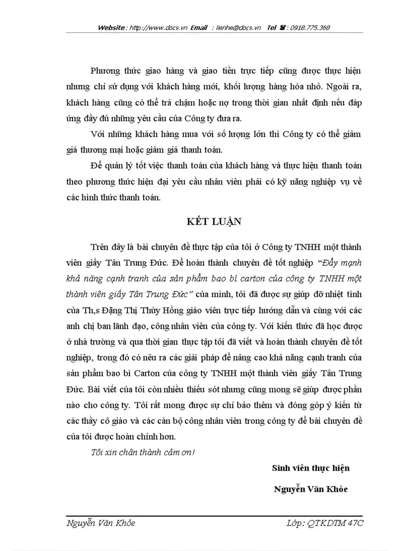 image for page Đẩy mạnh khả năng cạnh tranh của sản phẩm bao bì của Công ty TNHH 1 thành viên giấy Tân Trung Đức