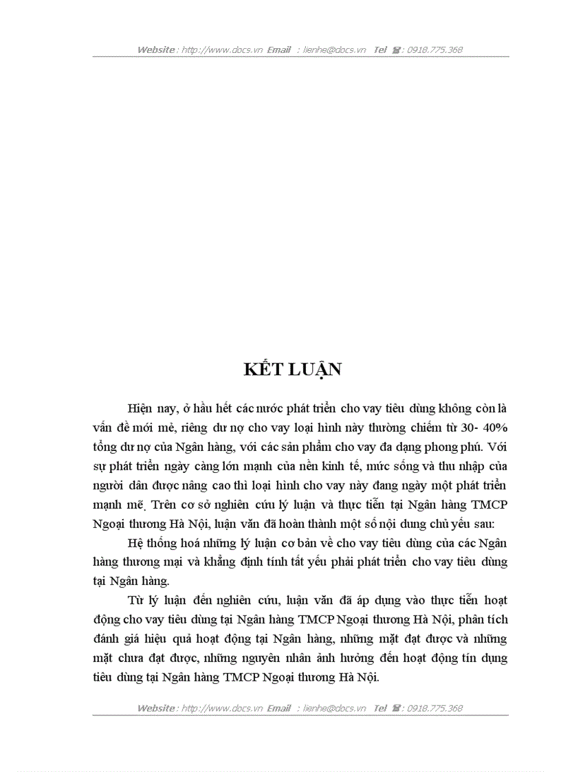 image for page Giải pháp mở rộng cho vay tiêu dùng tại Ngân hàng TMCP Ngoại thương Việt Nam chi nhánh Hà Nội