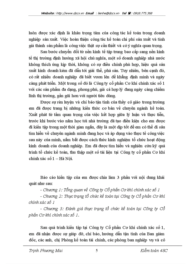 image for page Thực trạng tổ chức kế toán tại Công ty CP Cơ khí chính xác số 1 lt kiến tập gt