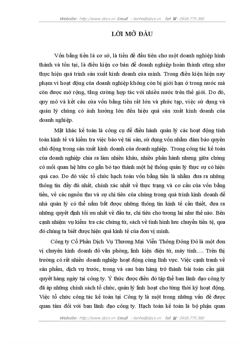 image for page Kế toán vốn bằng tiền tại công ty cổ phần dịch vụ viễn thông Đông Đô