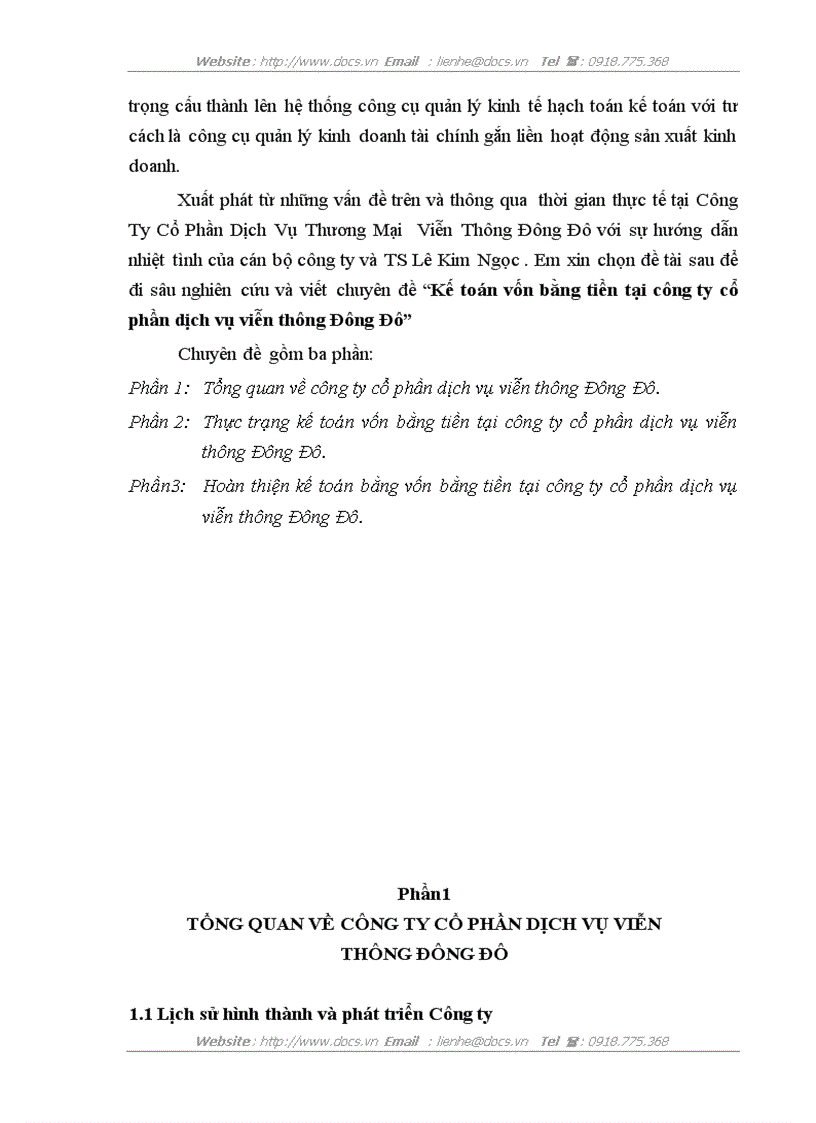 image for page Kế toán vốn bằng tiền tại công ty cổ phần dịch vụ viễn thông Đông Đô