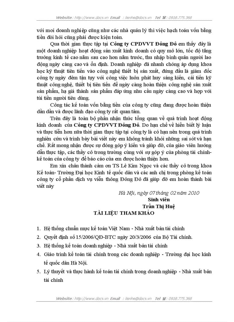 image for page Kế toán vốn bằng tiền tại công ty cổ phần dịch vụ viễn thông Đông Đô
