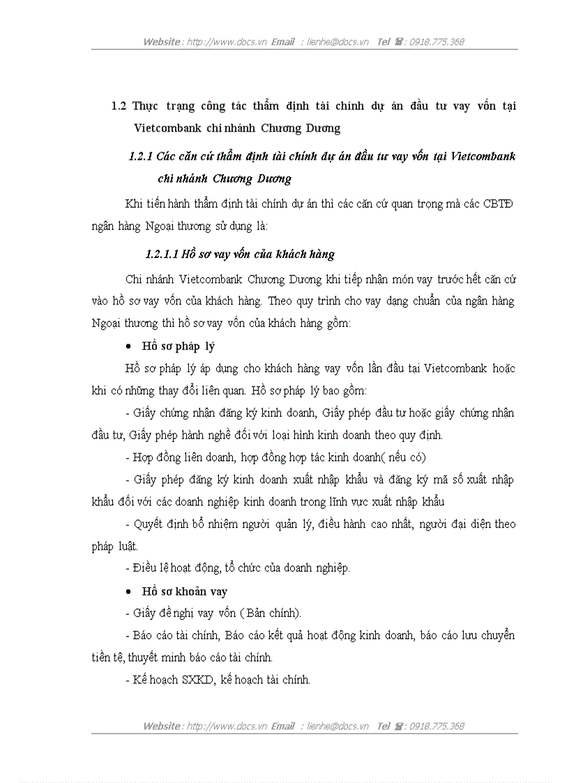 image for page Thẩm định tài chính dự án đầu tư cho vay vốn tại ngân hàng Thương mại cổ phần Ngoại thương Việt Nam chi nhánh Chương Dương