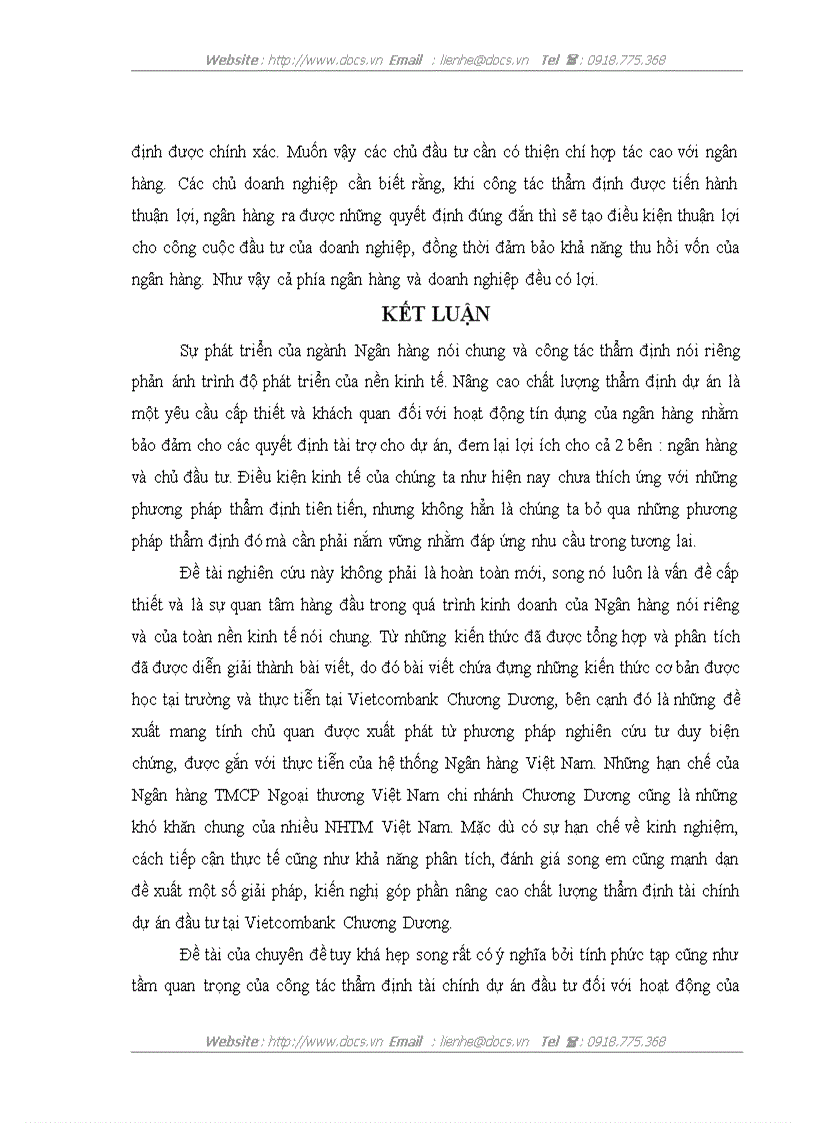 image for page Thẩm định tài chính dự án đầu tư cho vay vốn tại ngân hàng Thương mại cổ phần Ngoại thương Việt Nam chi nhánh Chương Dương