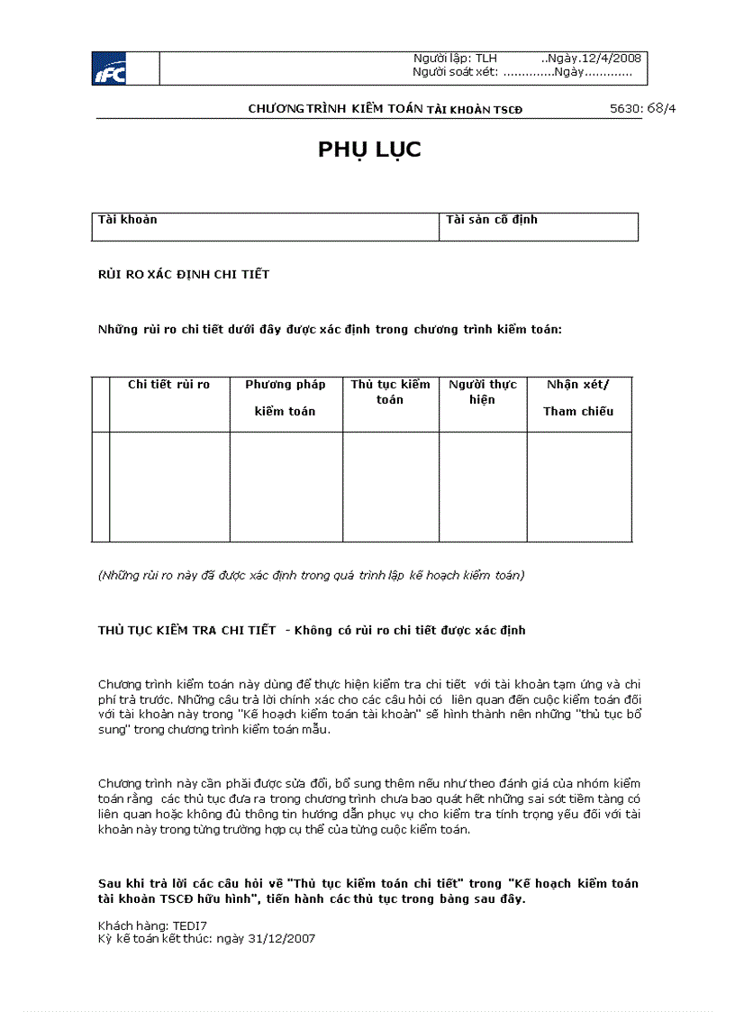 image for page Quy trình kiểm toán khoản mục Tài sản cố định trong kiểm toán báo cáo tài chính do Công ty TNHH kiểm toán và tư vấn tài chính quốc tế IFC thực hiện