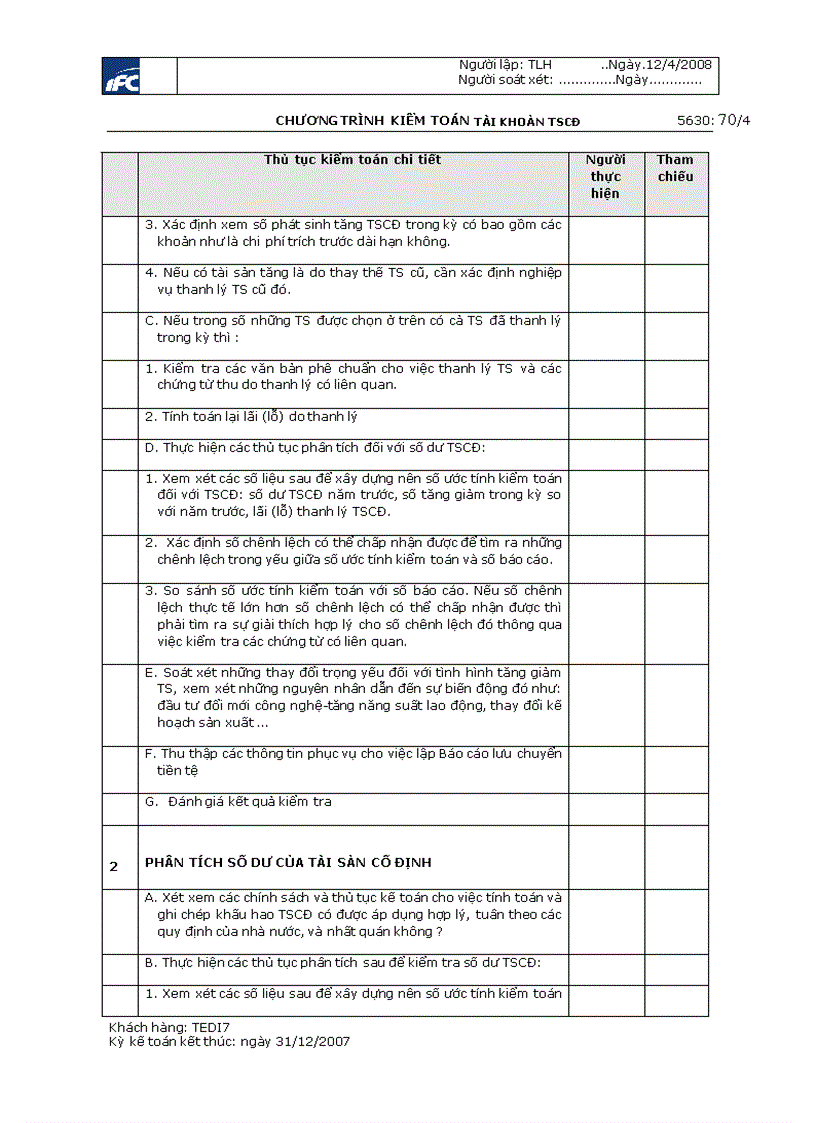 image for page Quy trình kiểm toán khoản mục Tài sản cố định trong kiểm toán báo cáo tài chính do Công ty TNHH kiểm toán và tư vấn tài chính quốc tế IFC thực hiện