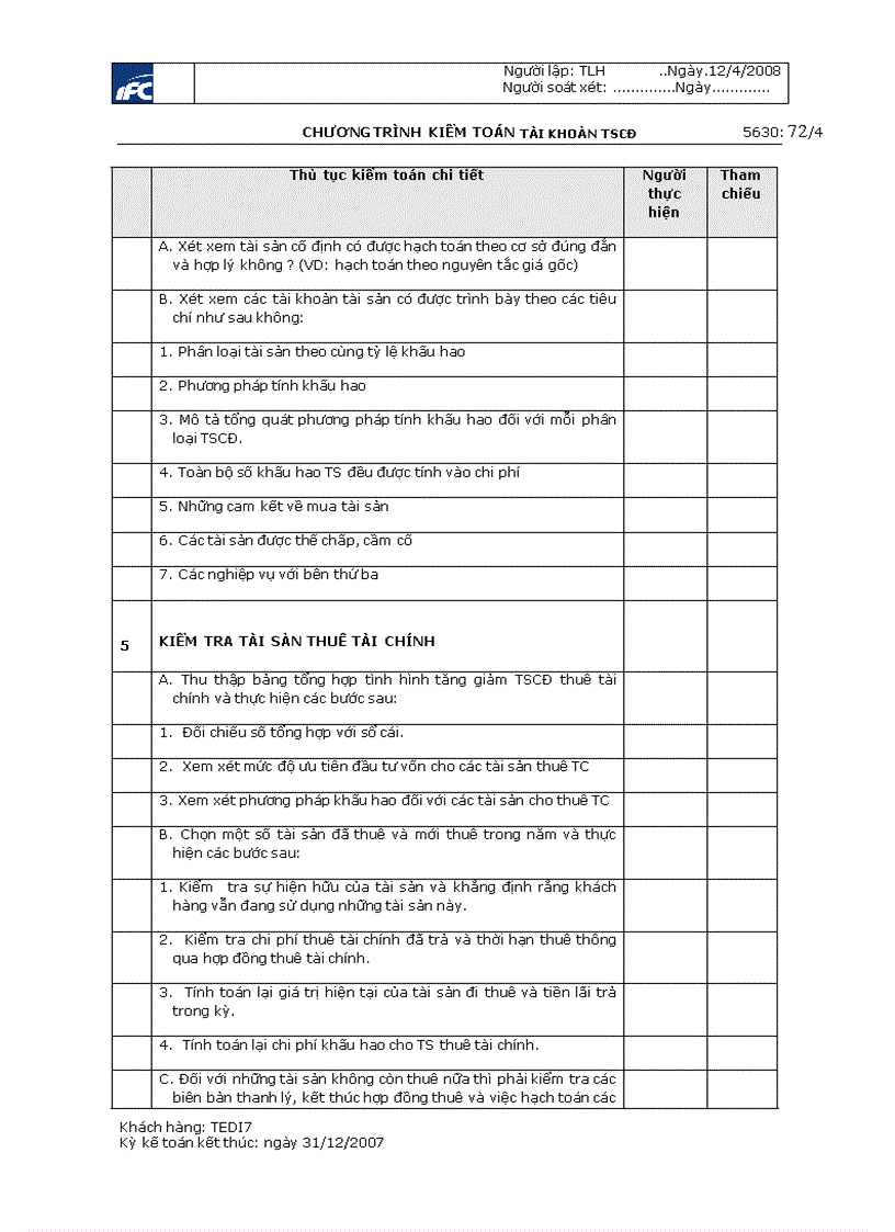 image for page Quy trình kiểm toán khoản mục Tài sản cố định trong kiểm toán báo cáo tài chính do Công ty TNHH kiểm toán và tư vấn tài chính quốc tế IFC thực hiện