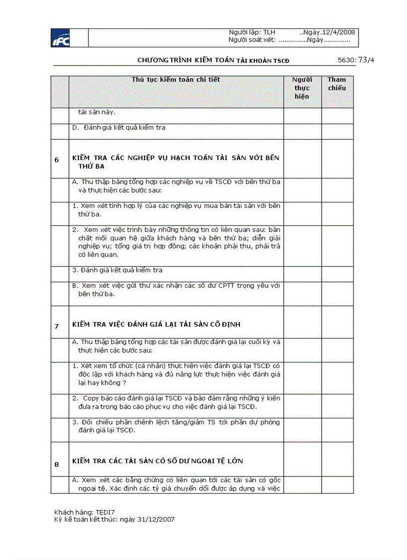 image for page Quy trình kiểm toán khoản mục Tài sản cố định trong kiểm toán báo cáo tài chính do Công ty TNHH kiểm toán và tư vấn tài chính quốc tế IFC thực hiện