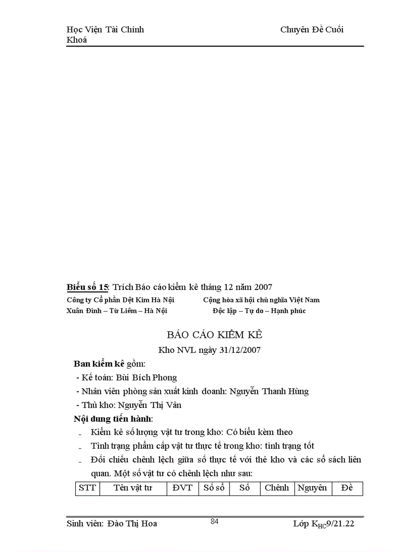 image for page Hoàn thiện công tác kế toán nguyên vật liệu tại Công ty Cổ phần Dệt Kim Hà Nội