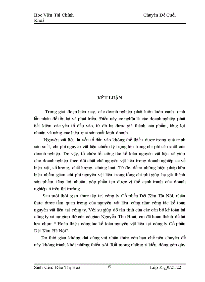 image for page Hoàn thiện công tác kế toán nguyên vật liệu tại Công ty Cổ phần Dệt Kim Hà Nội