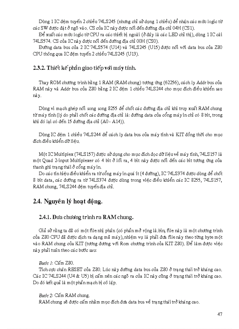 image for page Thiết kế thi công và viết chương trình điều khiển mạch thực hành cho Z80 CPU Giao tiếp với máy tính qua ngõ máy in