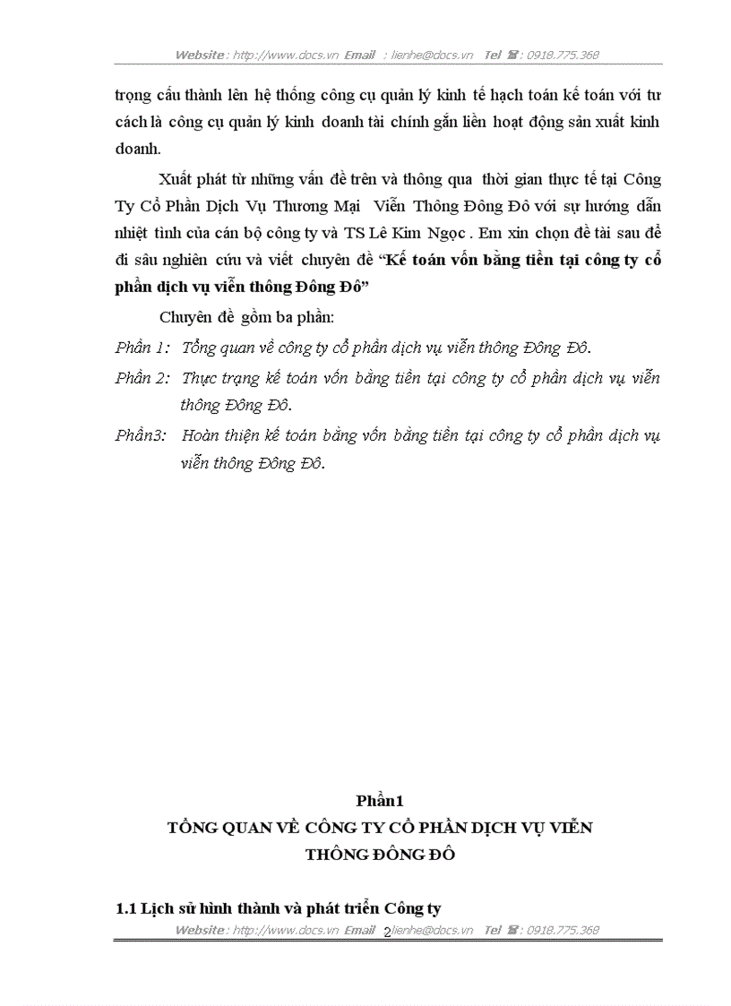 image for page Kế toán vốn bằng tiền tại công ty cổ phần dịch vụ viễn thông Đông Đô