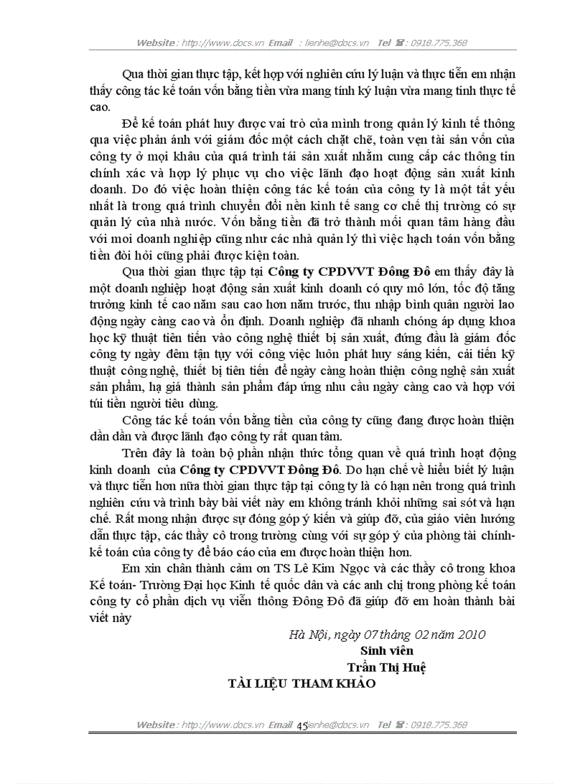 image for page Kế toán vốn bằng tiền tại công ty cổ phần dịch vụ viễn thông Đông Đô