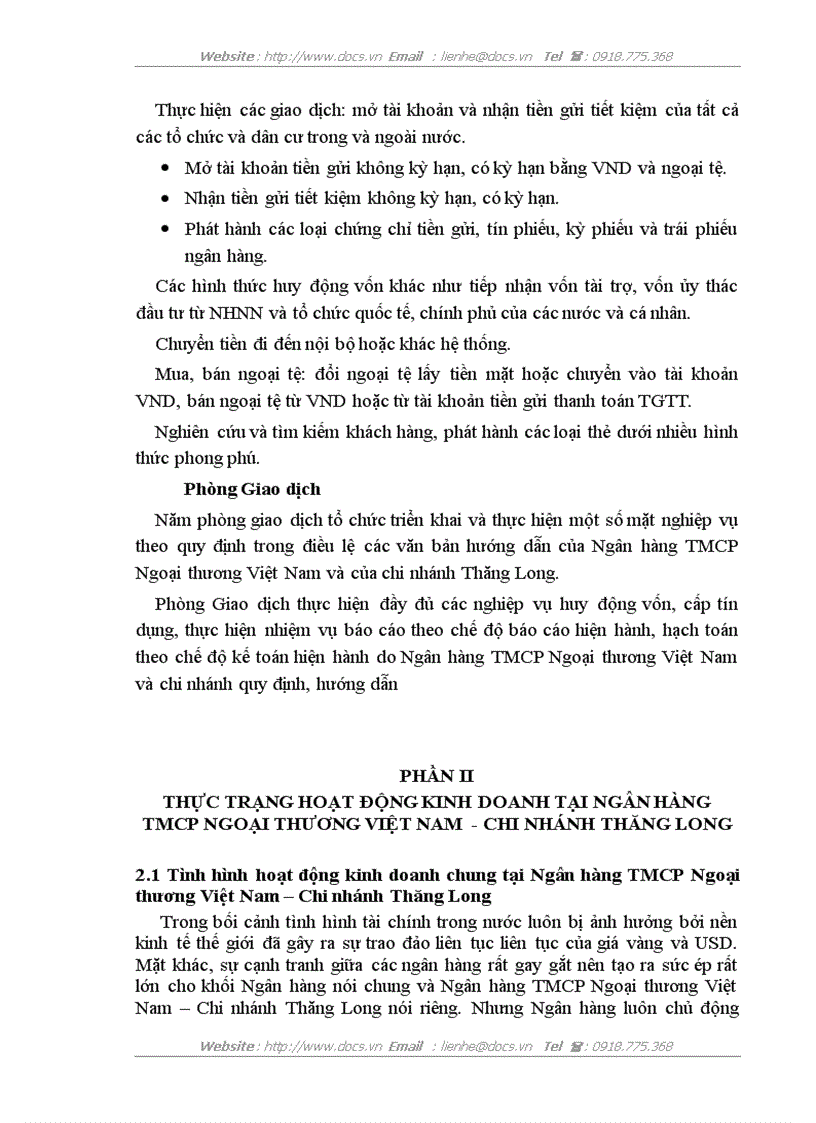 image for page Báo cáo được tổng hợp về Ngân hàng TMCP Ngoại Thương Việt Nam Chi nhánh Thăng Long