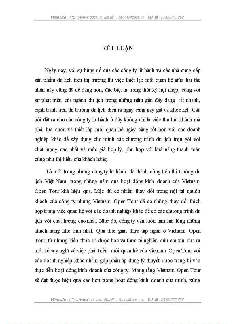 image for page Một số giải pháp nhằm phát triển mối quan hệ giữa công ty Việt Nam Open Tour với các doanh nghiệp khác