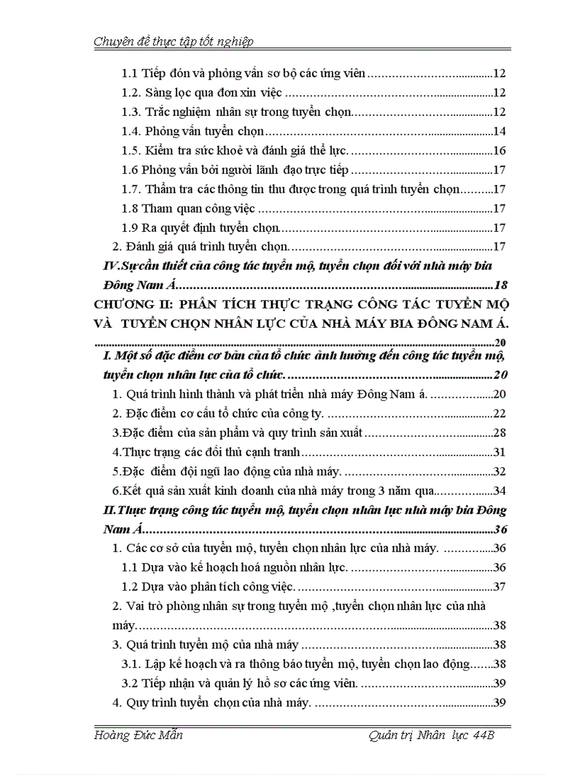 image for page Hoàn thiện công tác tuyển mộ tuyển chọn nhân lực tại nhà máy bia Đông Nam Á