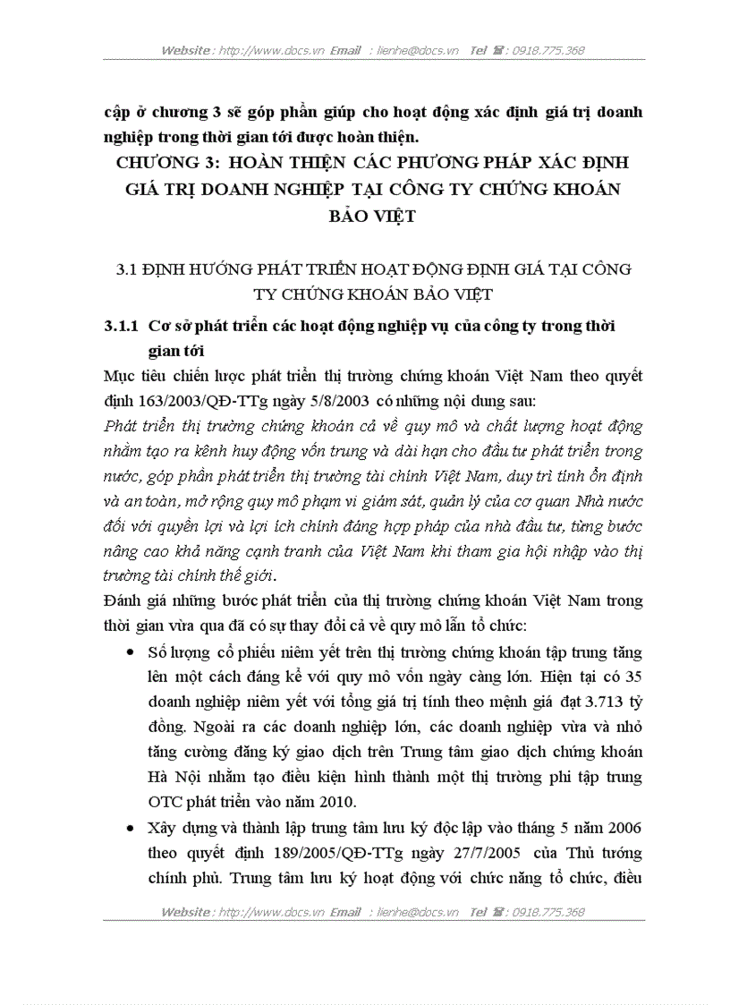 image for page Hoàn thiện các phương pháp xác định giá trị doanh nghiệp trong tư vấn cổ phần hoá tại Công ty cổ phần chứng khoán Bảo Việt