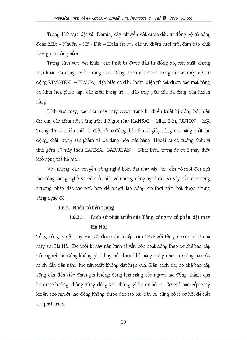 image for page Hoàn thiện công tác đào tạo và phát triển nguồn nhân lực tại Tổng công ty cổ phần dệt may Hà Nội