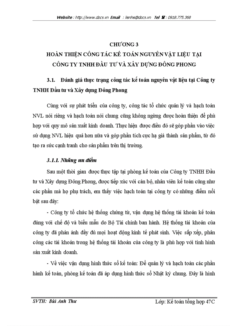 image for page Hoàn thiện công tác kế toán nguyên vật liệu tại Công ty TNHH Đầu tư và Xây dựng Đông Phong