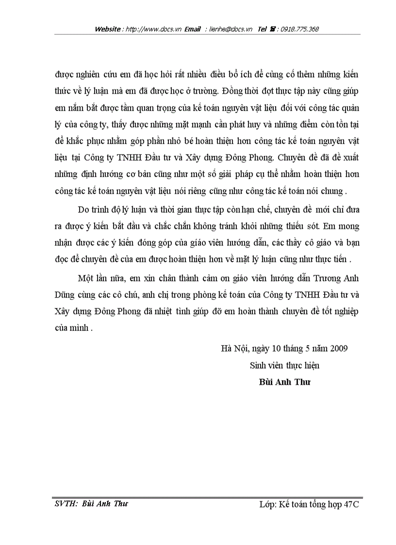 image for page Hoàn thiện công tác kế toán nguyên vật liệu tại Công ty TNHH Đầu tư và Xây dựng Đông Phong