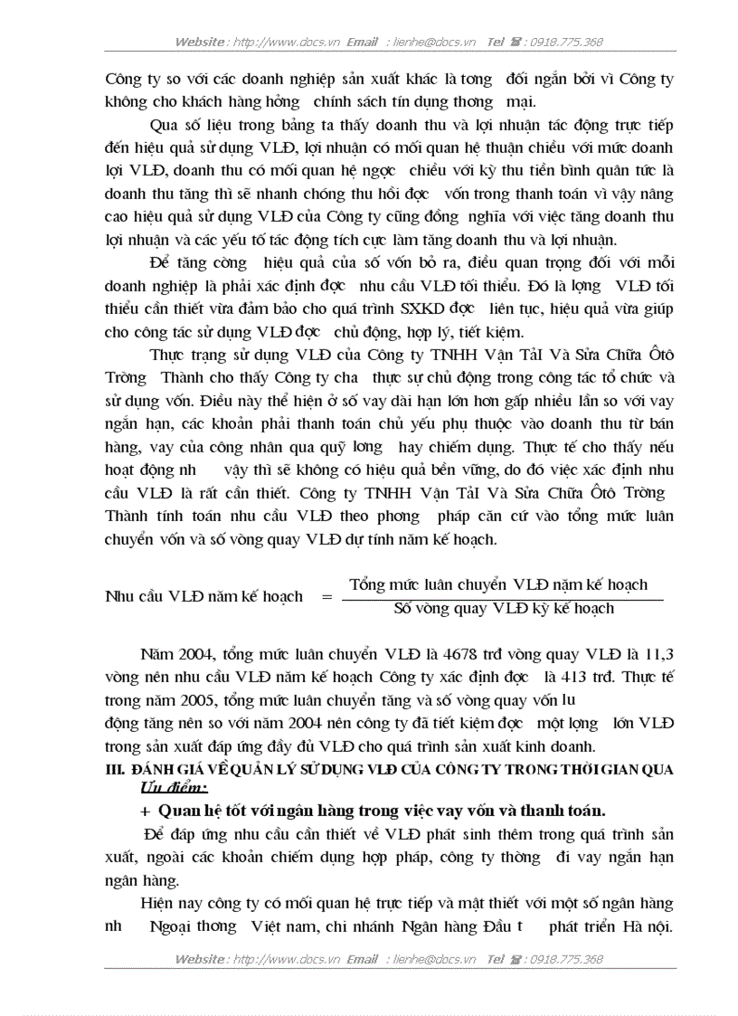 image for page Vốn lưu động và các biện pháp nâng cao hiệu quả sử dụng Vốn lưu động ở Công ty TNHH Vận TảI Và Sửa Chữa Ôtô Trường Thành