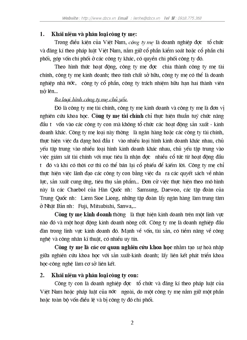 image for page Bản chất của mô hình C ty mẹ C ty con điều kiện áp dụng