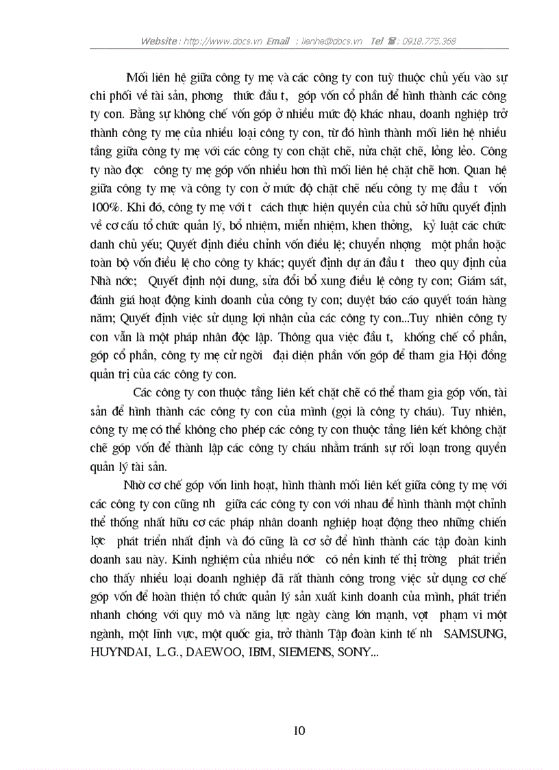 image for page Bản chất của mô hình C ty mẹ C ty con điều kiện áp dụng