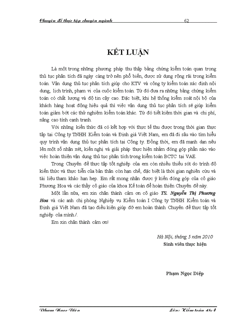 image for page Vận dụng thủ tục phân tích trong kiểm toán Báo cáo tài chính do Công ty TNHH Kiểm toán và Định giá Việt Nam thực hiện