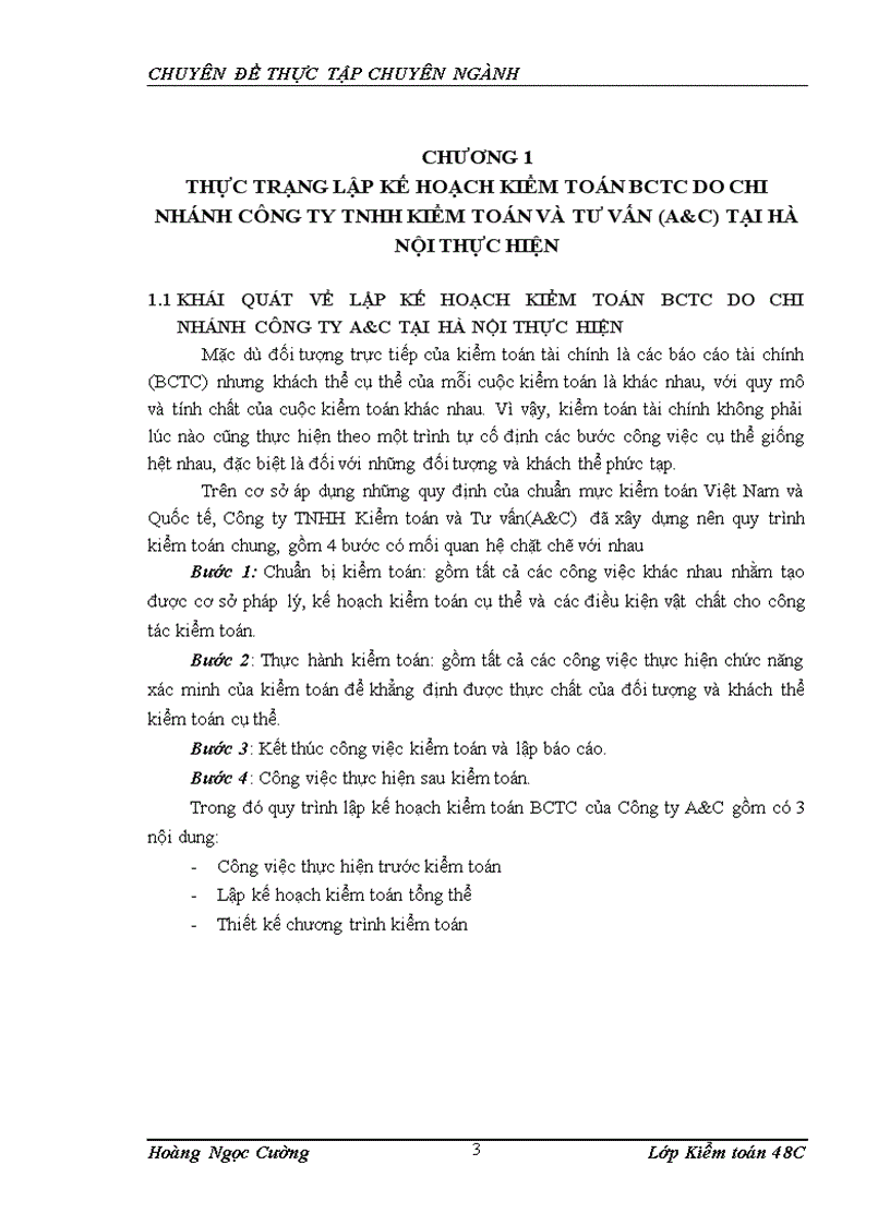 image for page Lập kế hoạch kiểm toán báo cáo tài chính do chi nhánh công ty tnhh kiểm toán và tư vấn a c tại hà nội thực hiện