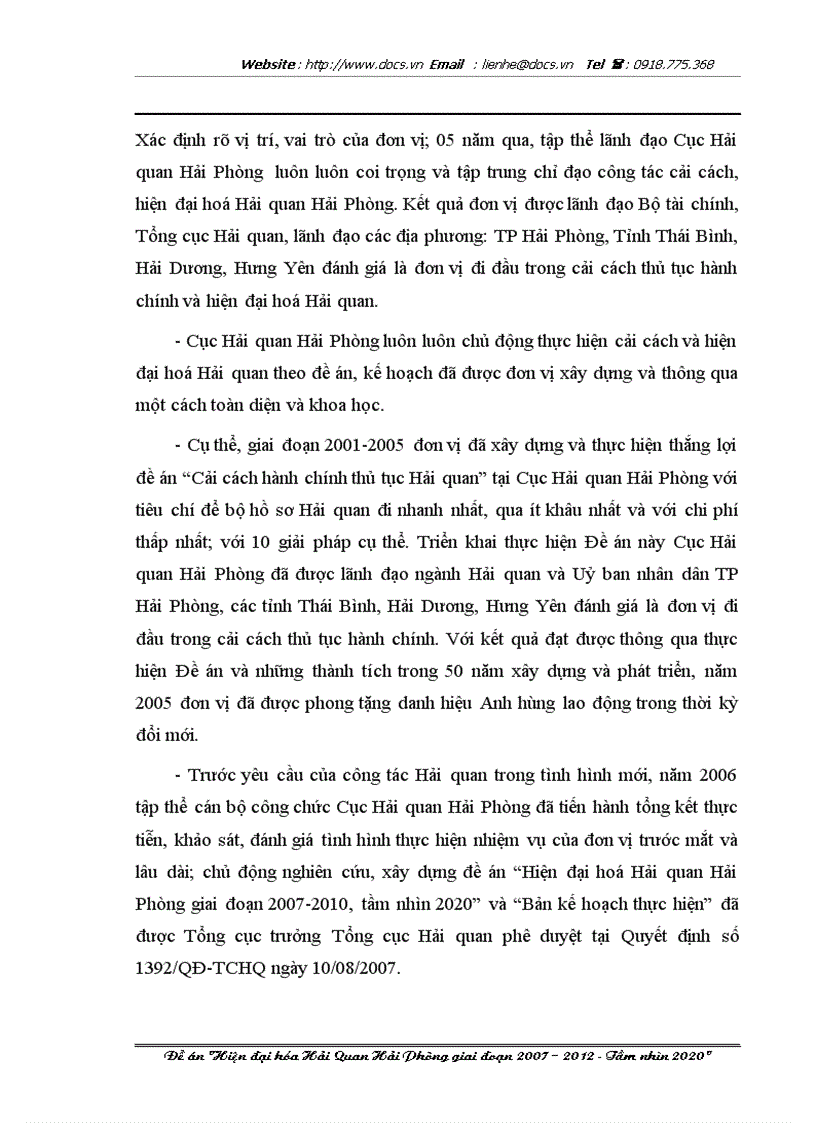 Hiện đại hoá Hải Quan Hải Phòng giai đoạn 2007 2012 Tầm nhìn 2020