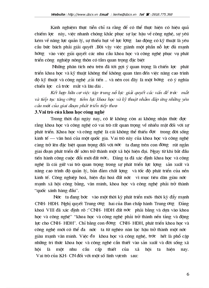 Vai trò của khoa học công nghệ trong quá trình công nghiệp hoá hiện đại hóa đất nước