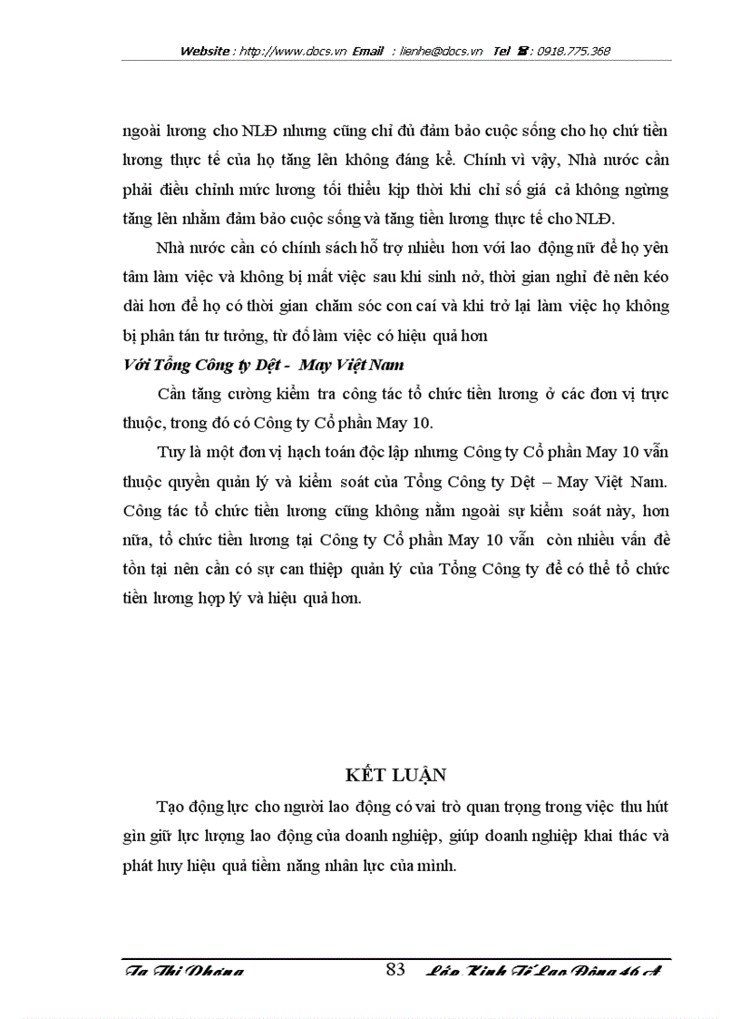 image for page Một số giải pháp nhằm tạo động lực cho người lao động tại Công ty Cổ phần may 10 thông qua việc hoàn thiện công tác tổ chức tiền lương