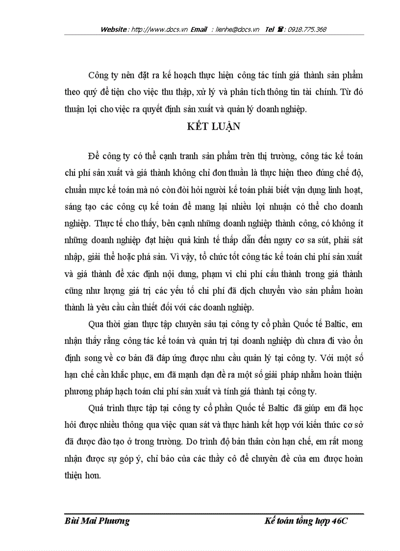 image for page Hạch toán chi phí sản xuất và tính giá thành sản phẩm với việc tăng cường quản trị doanh nghiệp tại Công ty cổ phần Quốc tế Baltic