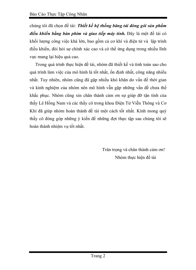 Thực tập tốt nghiệp Thiết kế hệ thống băng tải đóng gói sản phẩm điều khiển bằng bàn phím và giao tiếp máy tính