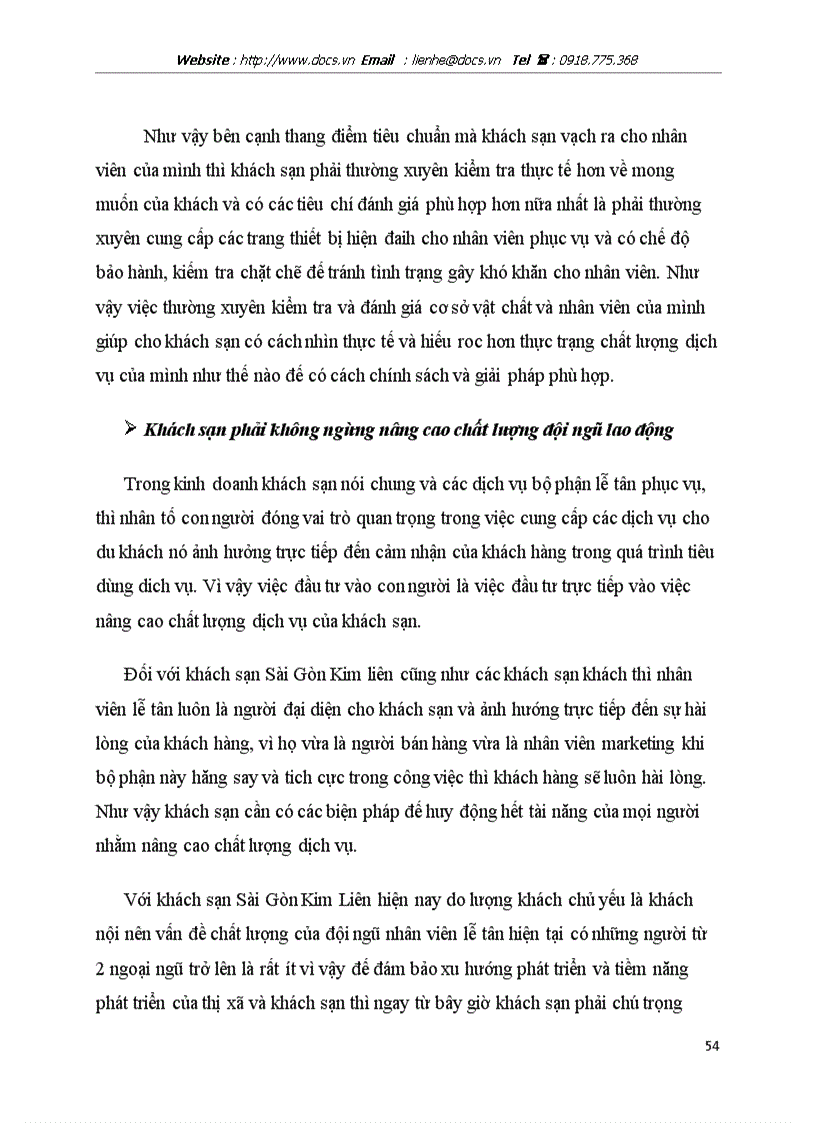 image for page Một số giải pháp nâng cao chất lượng dịch vụ của bộ phận lễ tân trong khách sạn Sài Gòn Kim Liên Resort