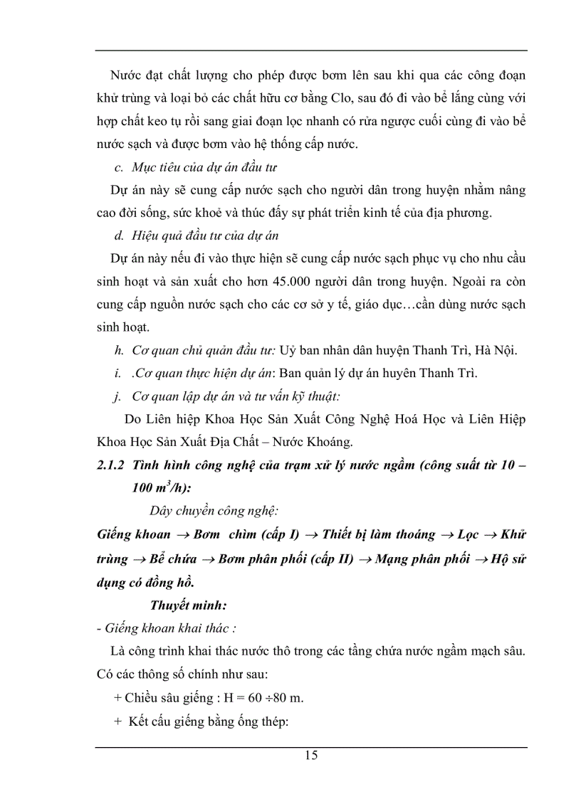 image for page Phân tích chi phí lợi ích của Dự án cấp nước sinh hoạt cho các xã còn lại thuộc huyện Thanh Trì Hà Nội