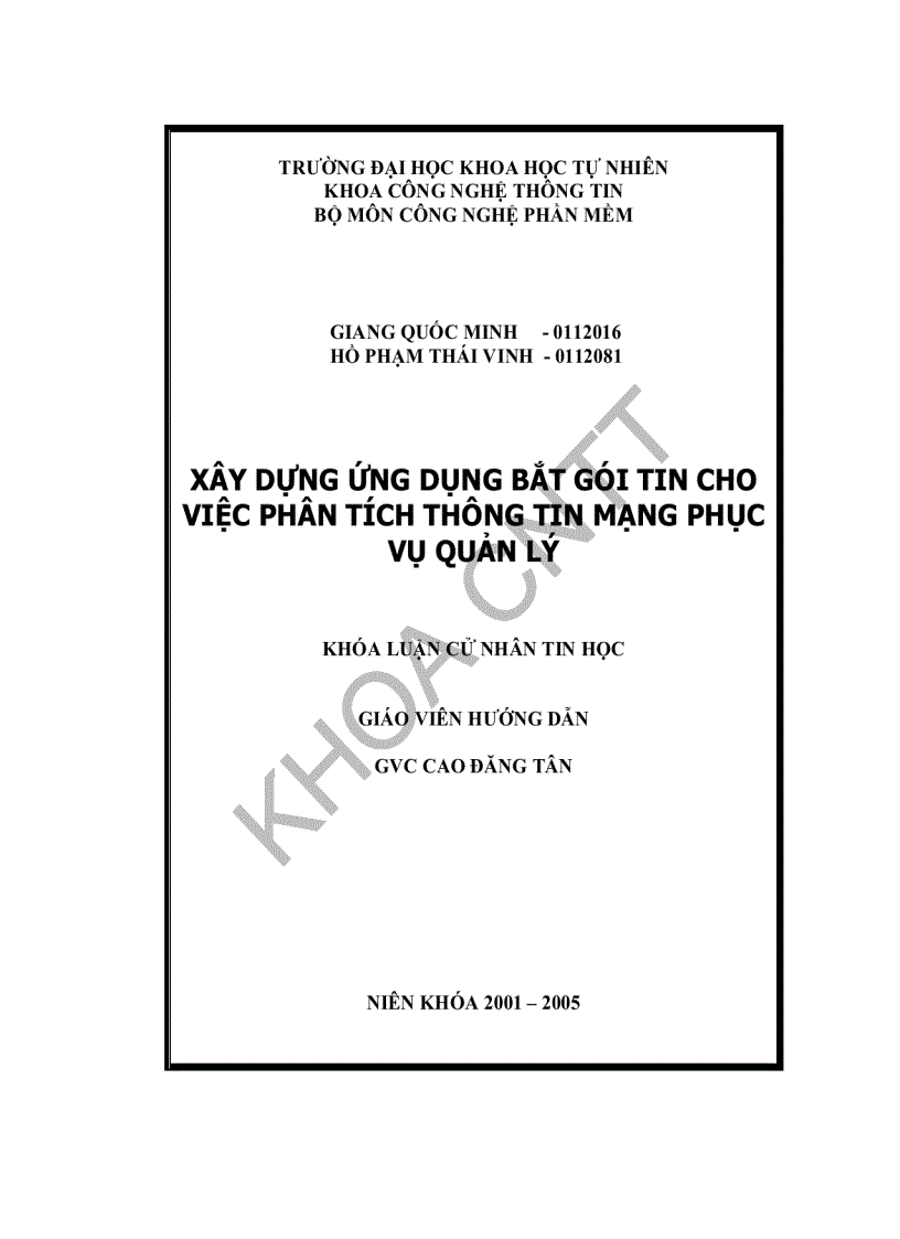 image for page Xây dựng ứng dụng bắt gói tin cho việc phân tích thông tin mạng phục vụ quản lí