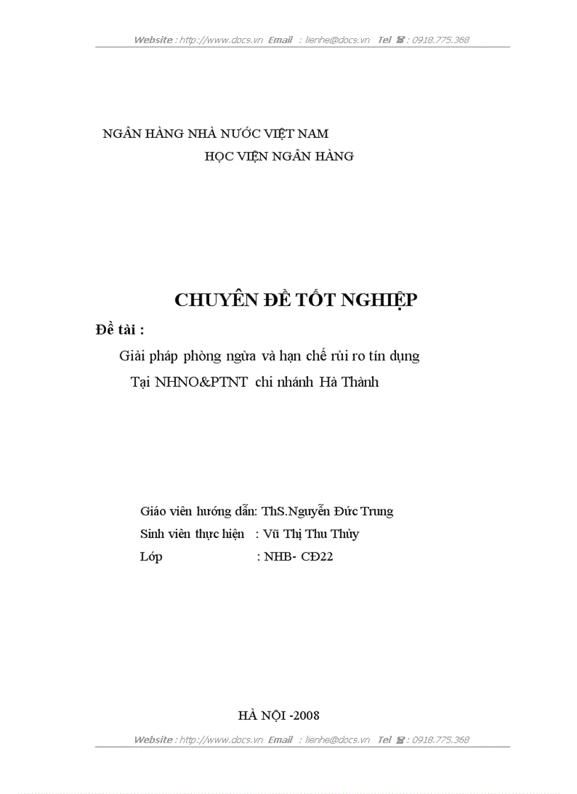 image for page Một số giải pháp phòng ngừa và hạn chế rủi ro tín dụng tại NHNO PTNT chi nhánh Hà Thành