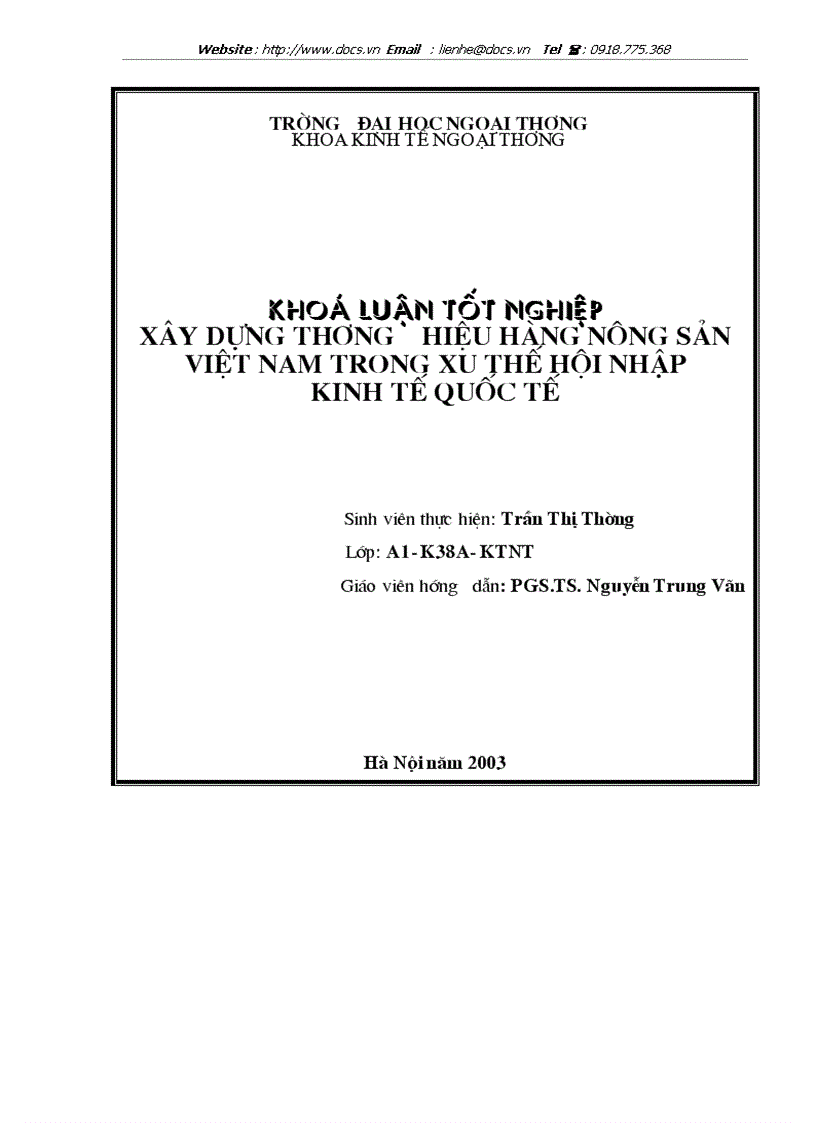 Xây dựng thương hiệu hàng nông sản việt nam trong xu thế hội nhập kinh tế quốc tế