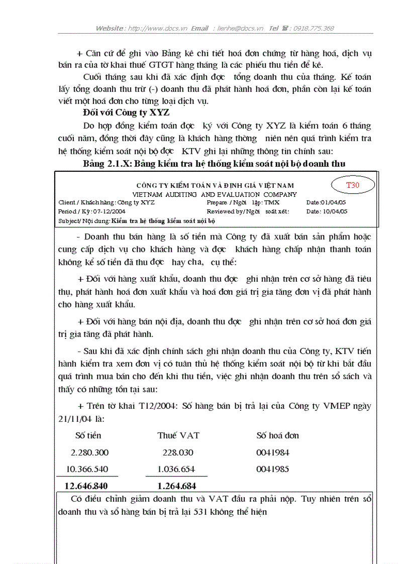 image for page Hoàn thiện kiểm toán khoản mục doanh thu trong kiểm toán Báo cáo tài chính do Công ty Kiểm toán và Định giá Việt Nam thực hiện