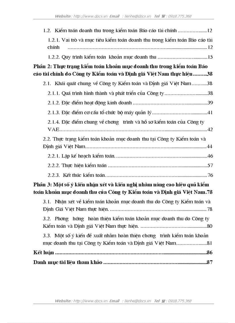 image for page Hoàn thiện kiểm toán khoản mục doanh thu trong kiểm toán Báo cáo tài chính do Công ty Kiểm toán và Định giá Việt Nam thực hiện