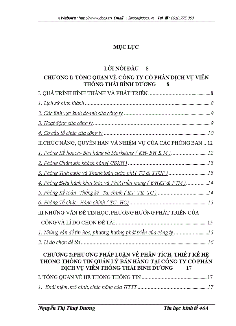 Phân tích thiết kế và xây dựng HTTT quản lí bán hàng tại công ty cổ phần dịch vụ viễn thông Thái Bình Dươn