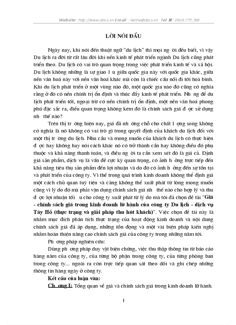 image for page Giá chính sách giá trong kinh doanh lữ hành của công ty Du lịch dịch vụ Tây Hồ thực trạng và giải pháp thu hút khách