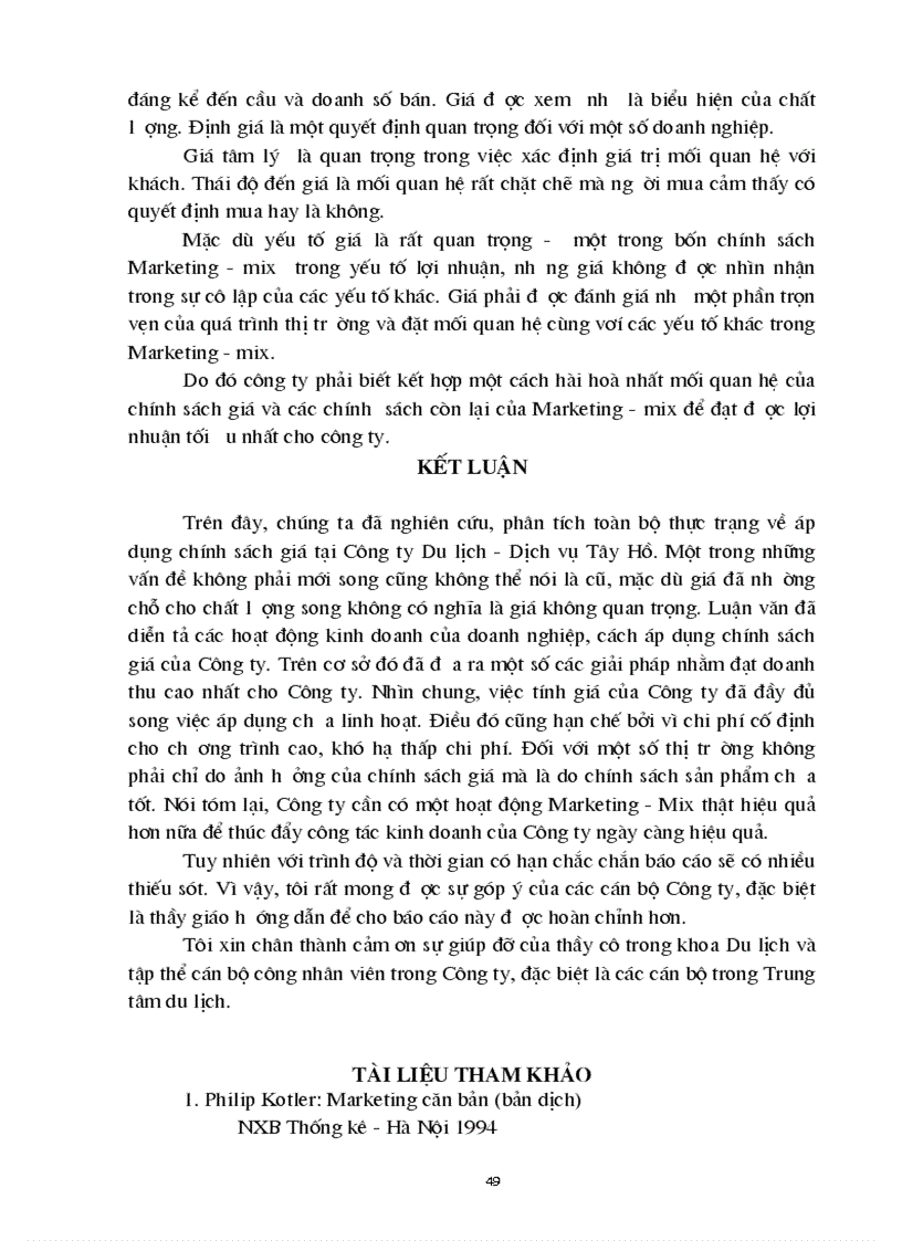 image for page Giá chính sách giá trong kinh doanh lữ hành của công ty Du lịch dịch vụ Tây Hồ thực trạng và giải pháp thu hút khách