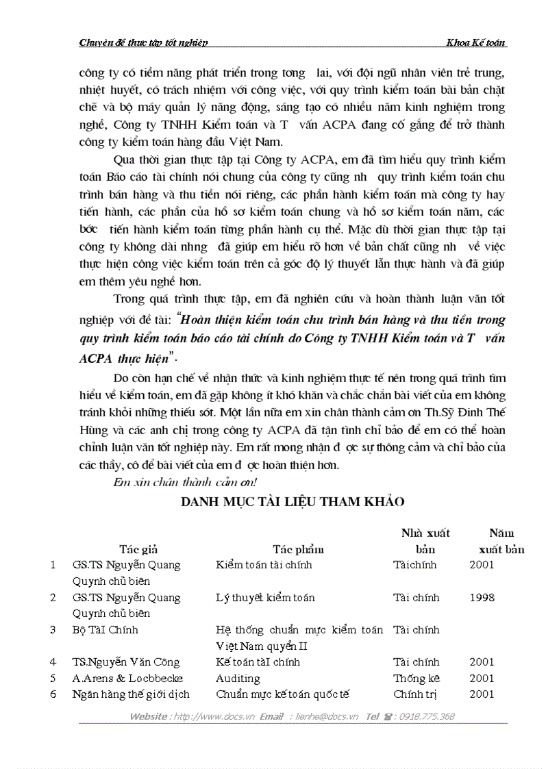image for page Hoàn thiện kiểm toán chu trình bán hàng và thu tiền trong quy trình kiểm toán báo cáo tài chính do Công ty TNHH Kiểm toán và Tư vấn ACPA thực hiện