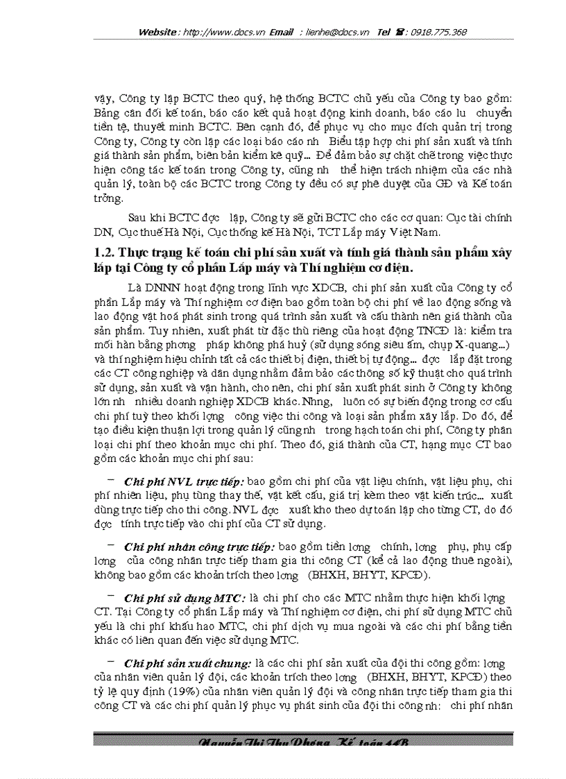 image for page Kế toán chi phí sản xuất và tính giá thành sản phẩm xây lắp tại Công ty cổ phần Lắp máy và Thí nghiệm cơ điện